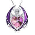 wholesale 925 Sterling Silver Crystal Dragon Necklace with Heart Birthstone Pendant-0-0