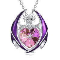 wholesale 925 Sterling Silver Crystal Dragon Necklace with Heart Birthstone Pendant-06-Jun