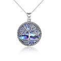 wholesale 925 Sterling Silver Tree Of Life Blue Abalone Shell Pendant Necklace-0-0