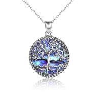 wholesale 925 Sterling Silver Tree Of Life Blue Abalone Shell Pendant Necklace-Tree of life necklace