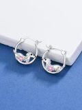 wholesale Sterling Silver Pink Tourmaline Dachshund Dog Birthstone Hoop Earrings for Women, October Birthstone Jewelry Gift, 16.4mm Wiener Dog Studs-0-3
