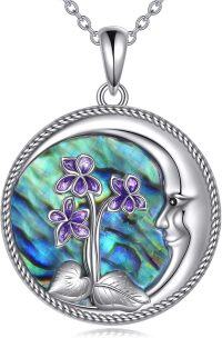 wholesale 925 Sterling Silver Abalone Shell Flower Pendant Necklace for Women Birthday Gifts-Violet