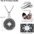 wholesale 925 Sterling Silver Round Photo Frame Lockets with Floral Pattern and Opal Stone for Women's  (Medium)-0-5