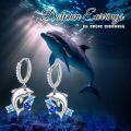 wholesale 925 Sterling Silver Blue Crystal Dolphin Wave Stud Earrings for Women-0-2