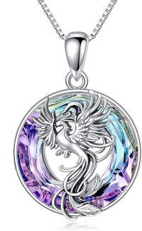 wholesale 925 Sterling Silver Rainbow Crystal Phoenix Pendant Necklace for Women-Phoenix Necklace