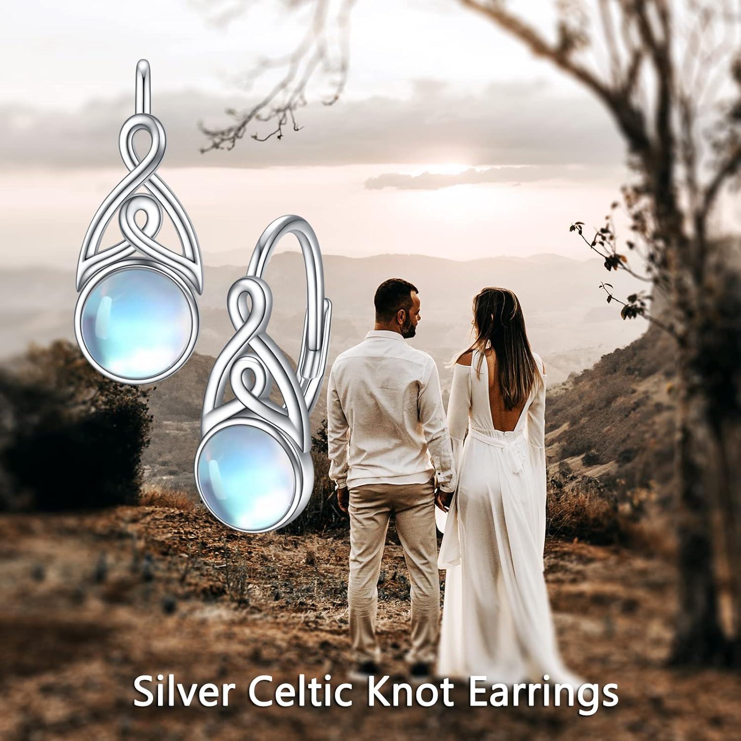 925 Sterling Silver Round Blue Moonstone Celtic Knot Leverback Drop Earrings-0-5