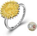 wholesale TOUPOP Sunflower Photo Rings That Holds Picture Sterling Silver Sunflower Locket Ring Sunflower Jewelry For Women Anniversary Birthday Gifts, Size7,8 -0-2
