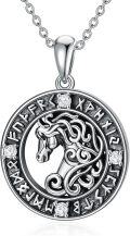 wholesale 925 Sterling Silver Norse Mythology Horse Head Pendant Necklace for Men Women Gifts-0-0