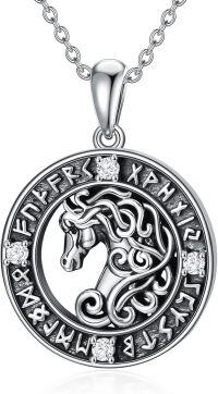wholesale 925 Sterling Silver Norse Mythology Horse Head Pendant Necklace for Men Women Gifts-Horse