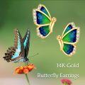 wholesale 14K Gold Blue Green Enamel Butterfly Stud Earrings Fine s for Women-0-5