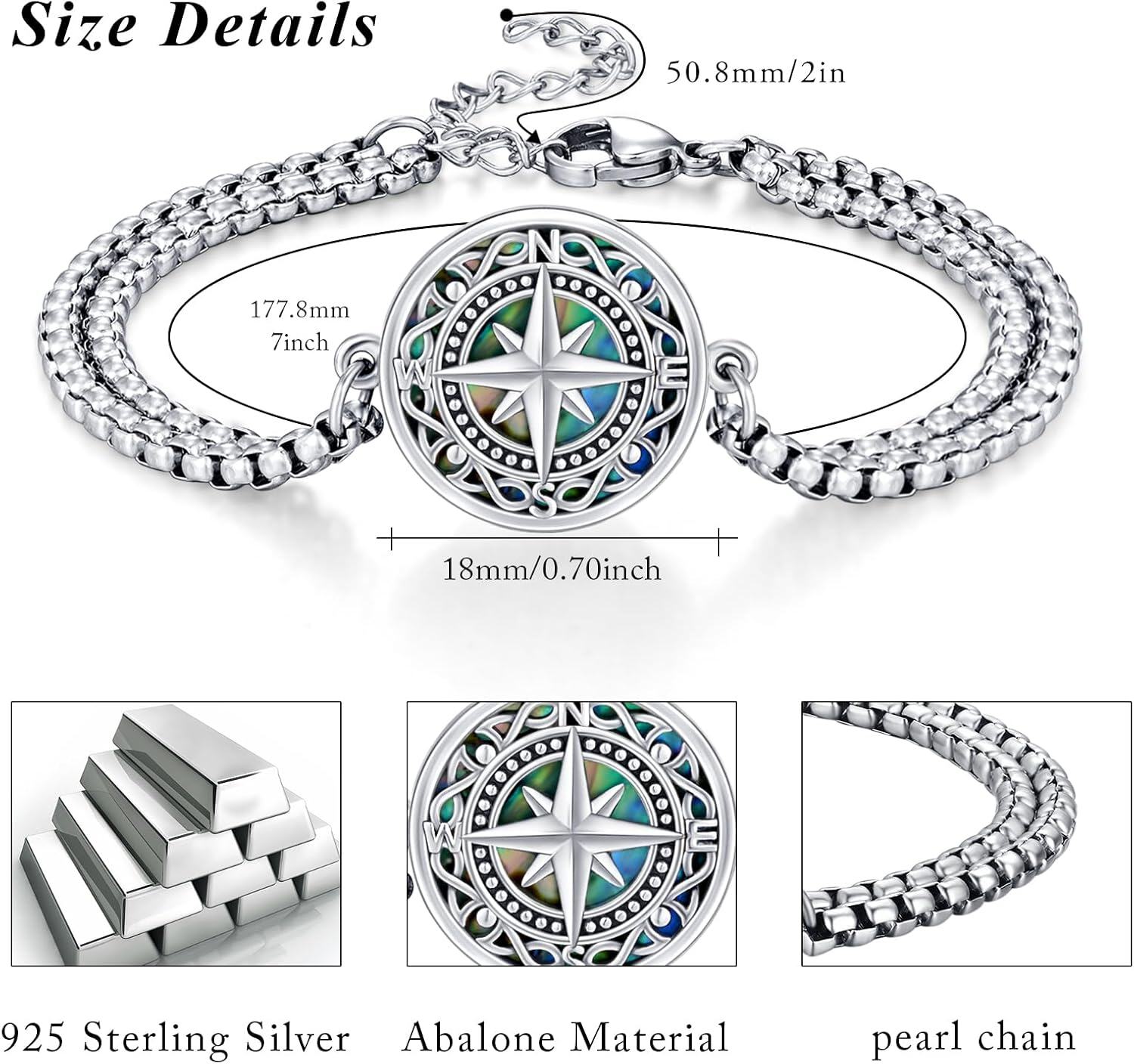  Sterling Silver Celtic Compass Bracelet for Women with Stone -0-5