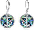 wholesale 925 Sterling Silver Abalone Shell Anchor Drop Dangle Leverback Earrings Sea Life s for Women-0-0