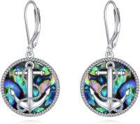 wholesale 925 Sterling Silver Abalone Shell Anchor Drop Dangle Leverback Earrings Sea Life s for Women-Anchor abalone