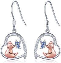 wholesale 925 Sterling Silver Fox Butterfly Heart Drop Earrings for Women Girls  3cm Long-Fox-A