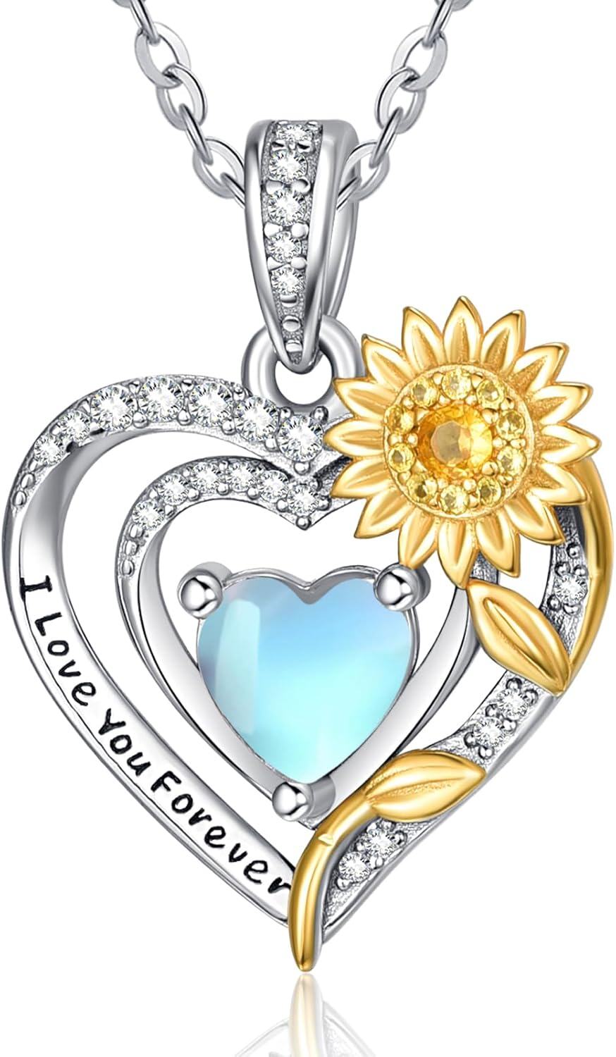 Sterling Silver Sunflower Birthstone Pendant Necklace for Women-Moonstone