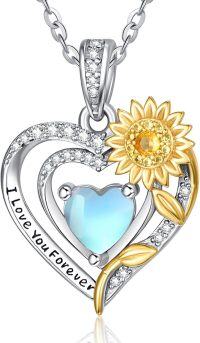 wholesale Sterling Silver Sunflower Birthstone Pendant Necklace for Women-Moonstone