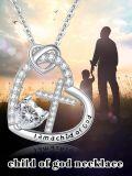 wholesale 925 Sterling Silver Heart & Cross Necklace with Cubic Zirconia and Engraved I am a child of God - Baptism/First Communion Gifts for Girls-0-5