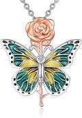 wholesale Sterling Silver Butterfly Rose Necklace - rhodium-and-rose-gold-plated-0-12