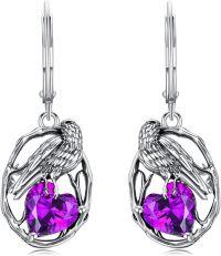 wholesale 925 Sterling Silver Birthstone Raven Heart Dangle Earrings for Women Mother s Day Gifts-February