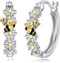 wholesale 925 Sterling Silver Bee Daisy Flower Huggie Hoop Earrings for Women-0-0