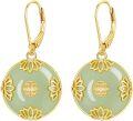 wholesale 14K Gold Plated Sterling Silver Round Natural Jade Earrings for Women-0-18