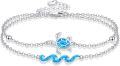 wholesale 925 Sterling Silver Blue Opal Sea Life Charm Bracelet for Women - Turtle & Wave Design-0-0
