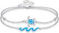 wholesale 925 Sterling Silver Blue Opal Sea Life Charm Bracelet for Women - Turtle & Wave Design-turtle