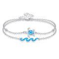 wholesale 925 Silver Sea Turtle Wave Blue Opal Platinum Plated Double Layer Chain Bracelet-0-0