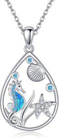 wholesale 925 Sterling Silver Blue Opal Sea Life Pendant Necklace with Seashell and Starfish Charm-0-0