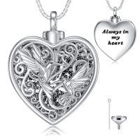 wholesale 925 Sterling Silver Heart Urn Necklace Wholesale Pink Butterfly Cremation Jewelry-7-Hummingbird