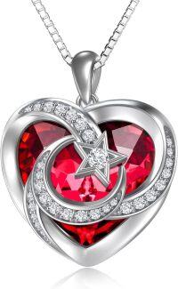 wholesale 925 Sterling Silver Heart Crystal Moon Star Necklace Women s Birthstone Jewelry Gift-07-July