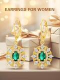 wholesale Gold 925 Sterling Silver Emerald & Cubic Zirconia Leverback Drop Earrings for Women-0-4