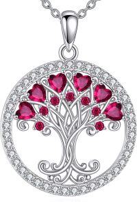 wholesale 925 Sterling Silver Birthstones Tree of Life Necklace for Women Anniversary Birthday Christmas Wedding Jewelry for Wife Sister-07-Jul-Ruby