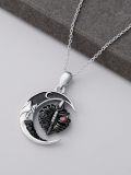 wholesale 925 Sterling Silver Gothic Black Butterfly Red Heart Moon Pendant Necklace-0-3