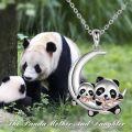 wholesale 925 Sterling Silver Moon & Pandas Pendant Necklace - Cute Gifts for Women-0-2