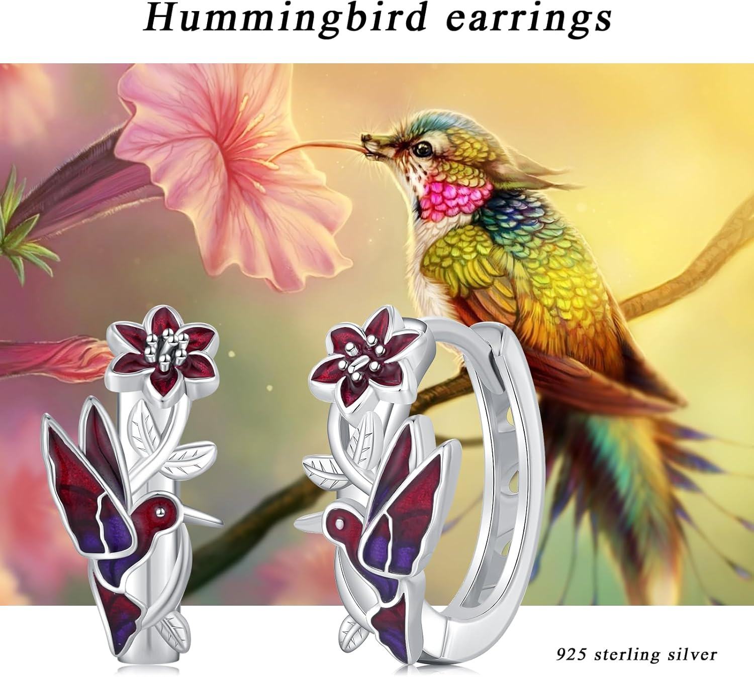925 Sterling Silver Dragonfly Butterfly Hummingbird Hoop Earrings-0-5