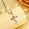 wholesale 925 Sterling Silver Heart-Shaped Baseball Charm Cross Pendant Necklace with Red Crucifix and Saint Benedict Medal-0-4
