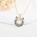 wholesale 925 Sterling Silver Gold Plated Lucky Horse Shoe with CZ and Yellow Star Charm Pendant Necklace for Women Girls  43cm Chain Length-0-2