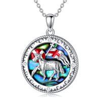 wholesale 925 Sterling Silver Pendant With Enamel Stallion Design On Abalone Shell-Lamb of God