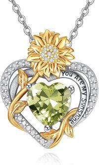 wholesale 925 Sterling Silver Sunflower Birthstone Necklace Women s Heart Pendant Jewelry Gift-08 Aug