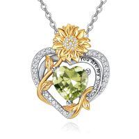 wholesale 925 Sterling Silver You Are My Sunshine Sunflower Heart Pendant Necklace-08 Aug