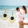 wholesale 925 Sterling Silver Black Moon And White Pearl Earrings With Golden Leaves Design-0-5