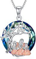 wholesale 925 Sterling Silver Blue Crystal Family Tree Pendant Necklace for Mom Dad Daughter Son-0-0