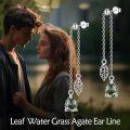 wholesale 925 Sterling Silver Green Moss Agate Leaf Dangle Threader Earrings for Women-0-2