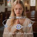wholesale 925 Sterling Silver Evil Eye Bracelet for Women Graduation Link Jewelry with Blue and White CZ Stones-0-1