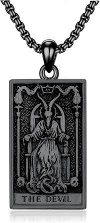 wholesale 925 Sterling Silver The Devil Tarot Pendant Necklace for Men Women Gothic s 24 Chain-Devil_Black