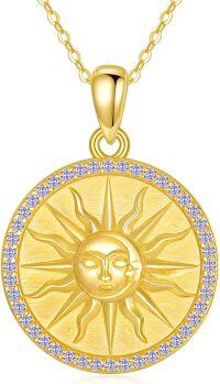 wholesale 925 Sterling Silver Gold Plated Sun Coin Necklace for Women with Birthstone Celestial Jewelry Gift-06-June