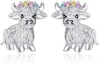 wholesale 925 Sterling Silver Cow Flower Crown Stud Earrings for Women Hypoallergenic-Highland Cow