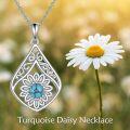 wholesale 925 Sterling Silver Teardrop Turquoise Flower Filigree Pendant Necklace for Women Girls-0-4