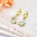 wholesale 925 Sterling Silver Blue Moonstone Sun & Crescent Moon Drop Hoop Earrings-0-1